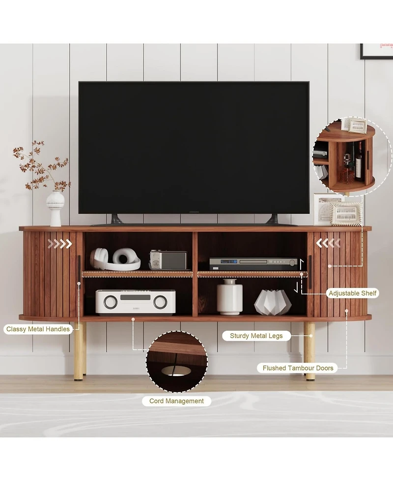 gaomon 47 inch Tv Stand for Up to 80 Inch Tv, Media Console with Sliding Doors and Storage, Modern Wood Entertainment Center for Living Room, Bedroom