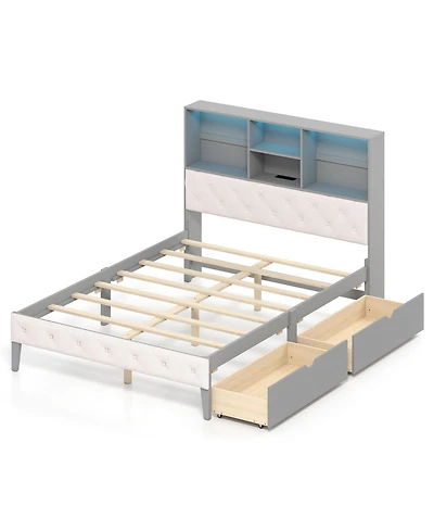 Slickblue Full Bed Frame with Storage Headboard and Led Lighting