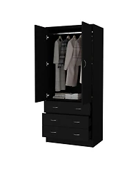 flynama Prescott Armoire with 2 Doors 3 Drawers 1 Hanging Rod Bedroom Storage