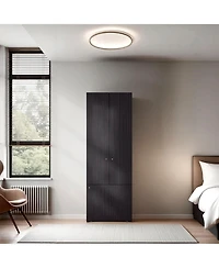 flynama Wenge Tolleson 3 Door Tall Wardrobe Armoire 4 Shelves Hanging Rod Freestanding Storage