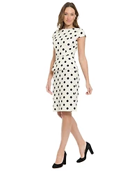 London Times Women's Polka Dot Peplum Boat Neck Knee Length Dress