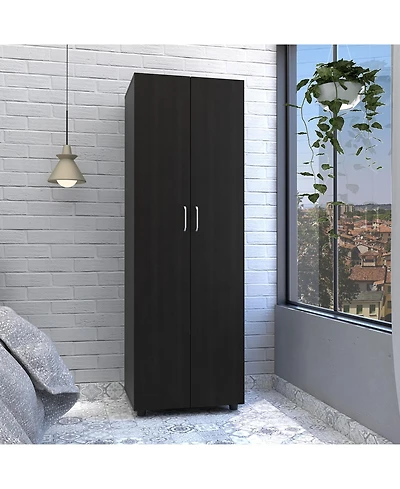 flynama Armoire Organizer 70.8 Inch High with Two Shelves Hanging Rod and Double Door Cabinet