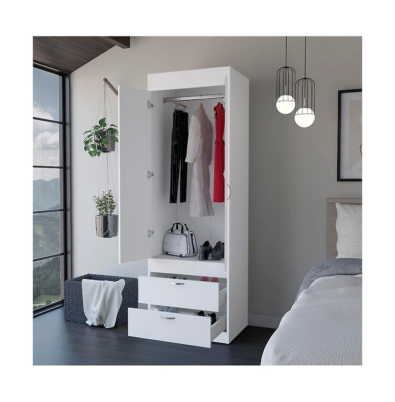 flynama Taranto Armoire Finish with Double Door Cabinet Two Drawers and Hanging Rod