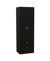 flynama Lisboa Armoire with Double Doors Hanging Rod Two Drawers and Metal Handles
