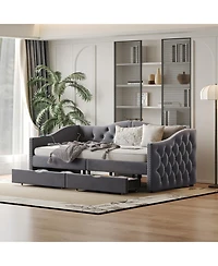 flynama Upholstered Daybed With 2 Storage Drawers Usb Ports Grey No Box Spring Needed