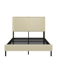 flynama Metal Platform Bed Beige Charging Station 2 Usb Ports Noise Free No Box Spring Needed