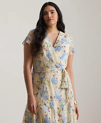 Lauren Ralph Plus Floral Crinkle Georgette Surplice Dress