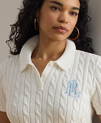 Lauren Ralph Plus Cable-Knit Cotton Polo Sweater