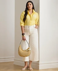 Lauren Ralph Plus Eyelet-Logo Linen Shirt