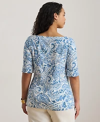 Lauren Ralph Plus Paisley Stretch Boatneck T-Shirt