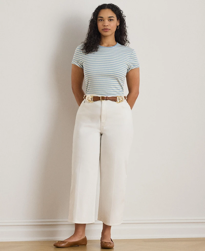 Lauren Ralph Plus Striped Rib-Knit Stretch Top