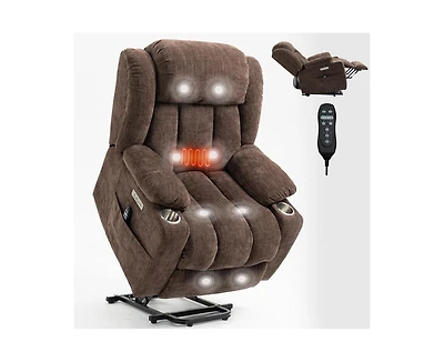 sumyeg Recliner Chair with 8-Point Vibration Massage and Lumbar Heating, Usb Type-c Ports, Stainless Steel Cup Holders