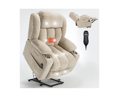 sumyeg Recliner Chair with 8-Point Vibration Massage and Lumbar Heating, Usb Type-c Ports, Stainless Steel Cup Holders