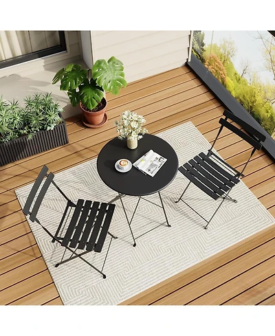 gaomon 3 Piece Foldable Bistro Table and Chairs Set – Indoor/Outdoor Premium Metal Frame Coffee for Garden/Yard