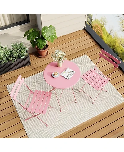 gaomon 3 Piece Foldable Bistro Table and Chairs Set – Indoor/Outdoor Premium Metal Frame Coffee for Garden/Yard