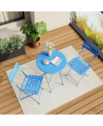 gaomon 3 Piece Foldable Bistro Table and Chairs Set – Indoor/Outdoor Premium Metal Frame Coffee for Garden/Yard