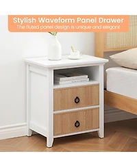 gaomon Wooden Nightstand with 2 Drawers and Open Shelf Ripple Pattern Bedside Table with Fluted Design Suitable End Side Table for Bedroom Living Room
