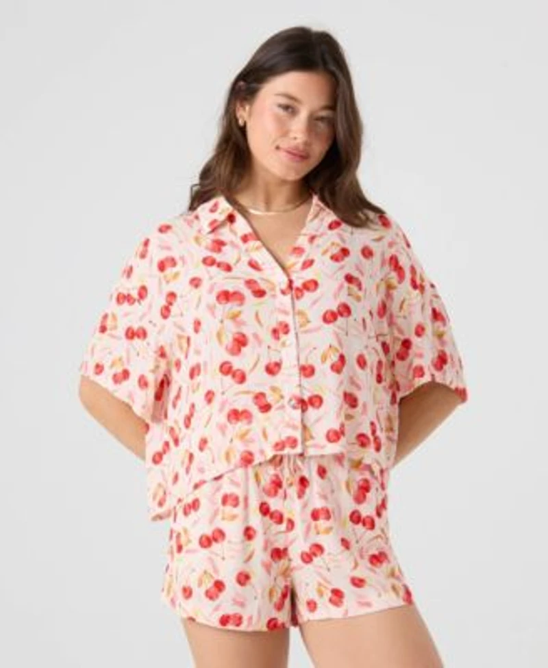 Roxy Womens Cropped Swim Cover Up Shirt Shorts