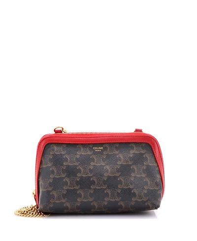 Pre-Owned Celine Zip Around Chain Clutch Triomphe Coated Canvas