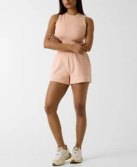 Guess Womens Clara Round Neck Sleeveless Crop Top Relaxed Fit High Rise Shorts