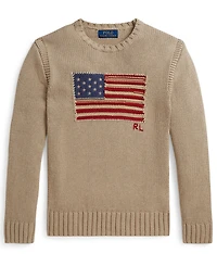 Polo Ralph Lauren Boys' 8-20 Contrast Trim Iconic Flag Sweater