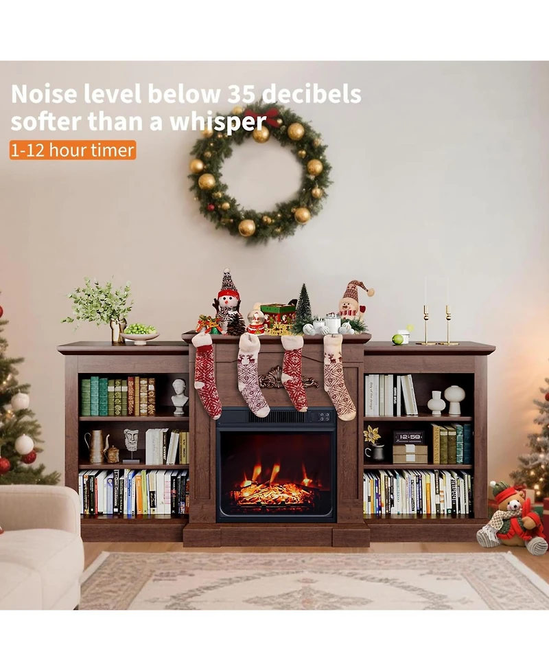 gaomon 67" Electric Fireplace Tv Stand with 18" Slim Built-in Heater, Remote, 12 Flame Colors, Adjustable Storage Cabinets, Wood Finish, Ent