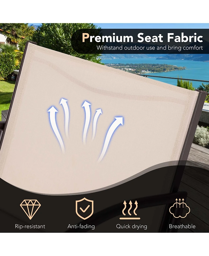 Gymax 3 Piece Patio Chair Set Curved Fabric Seat Round Coffee Table for Backyard