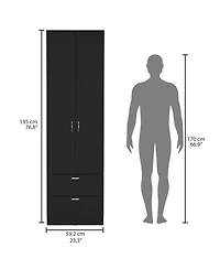 flynama 76 Inch High Armoire Wardrobe Closet with 2 Drawers Double Door Cabinet One Shelf and Hanging Rod Bedroom Clothes Storage Organizer