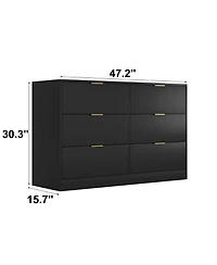 flynama Simply Modern 6 Drawer Dresser Wood for Bedroom Living Room Hallway Entryway