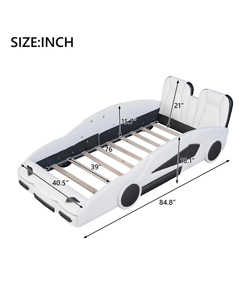 flynama Race Car Shaped Platform Bed With Wheels For Kids Bedroom