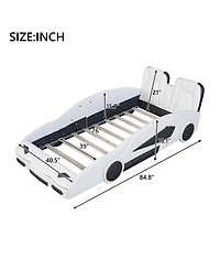 flynama Race Car Shaped Platform Bed With Wheels For Kids Bedroom