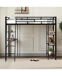 Sugift Twin Loft Bed with Desk and Shelves for Kids and Home