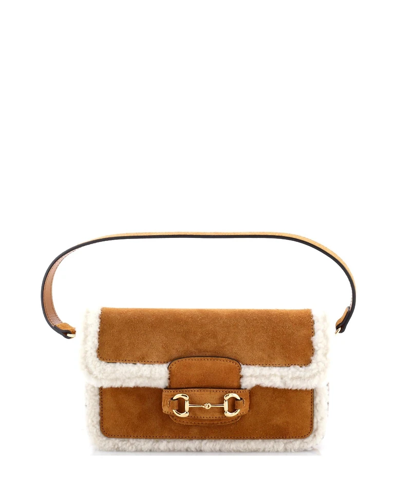 Pre-Owned Gucci Mini Horsebit 1955 Shoulder Bag Suede with Shearling