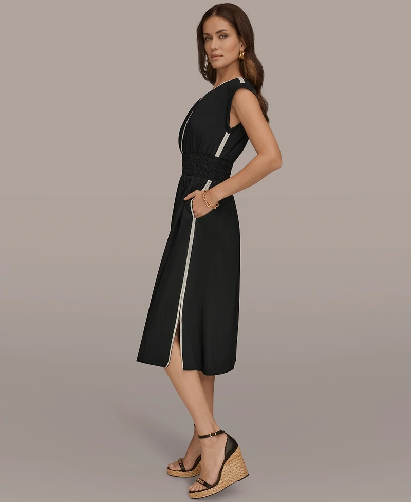 Donna Karan New York Women's Cap-Sleeve Piped Midi A-Line Dress
