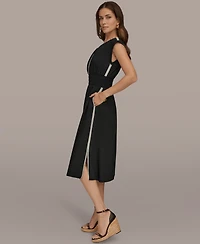 Donna Karan New York Women's Cap-Sleeve Piped Midi A-Line Dress