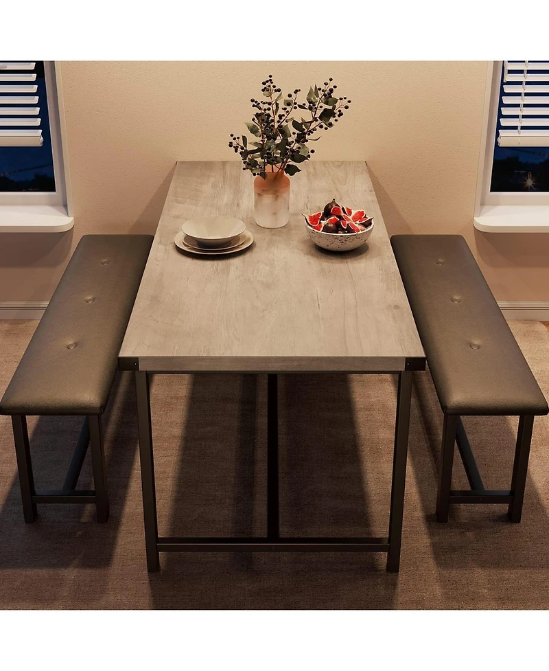 gaomon Dining Table Set for 4, Kitchen Table with Upholstered Bench, Rectangular Dining Room Table Set with 2 Benches, 3Pieces Kitchen Table Set