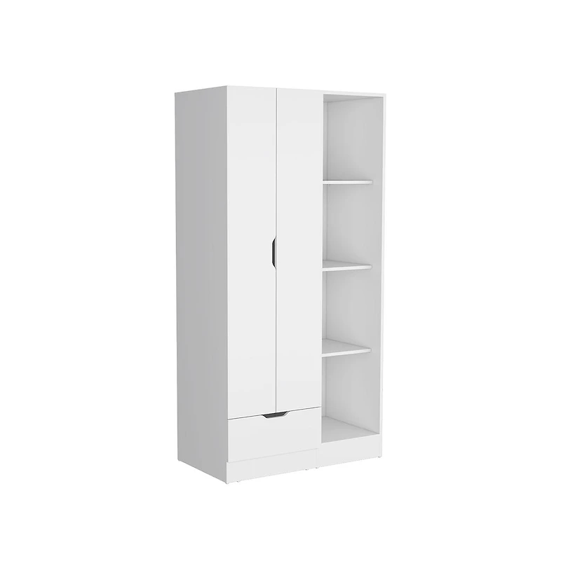 flynama Memphis Wardrobe Armoire with 4-Tier Shelves 1 Drawer Hanging Rod