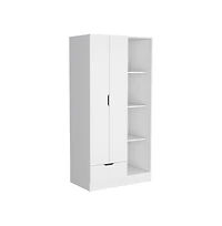 flynama Memphis Wardrobe Armoire with 4-Tier Shelves 1 Drawer Hanging Rod