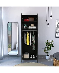 flynama Armoire with Two Interior Shelves Metal Rod and Double Door Bedroom Storage Organizer