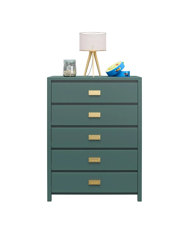 flynama Contemporary 5 Drawer Dresser Maple Finish Sturdy Construction for Bedroom Living Room Storage