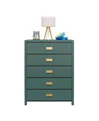 flynama Contemporary 5 Drawer Dresser Maple Finish Sturdy Construction for Bedroom Living Room Storage