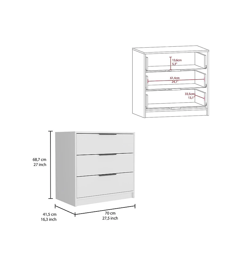 flynama 3 Drawer Contemporary Dresser Sturdy Cabinet for Living Room Home Furniture with Spacious Drawers Easy Assembly