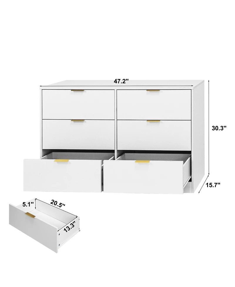 flynama Simply Modern 6 Drawer Dresser for Bedroom Living Room Hallway Entryway