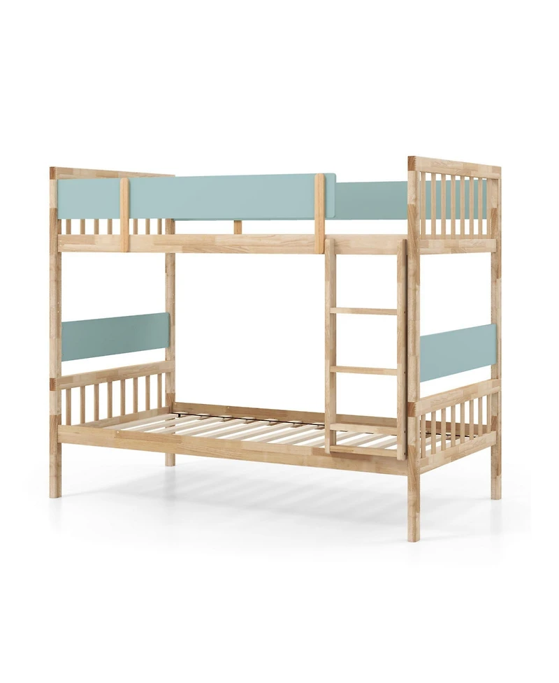Sugift Twin Over Twin Bunk Bed with Ladder and Full Guardrails