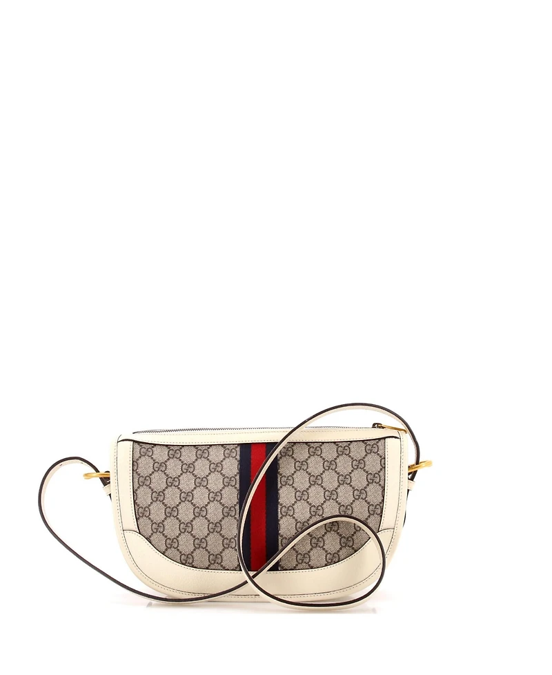 Pre-Owned Gucci Large Ophidia Curved Zip Shoulder Bag Gg Coated Canvas with Leather