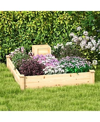 Gymax Raised Fir Wood Garden Bed 49" x 49" x 10" Open Base Garden Bed with Composting Bin