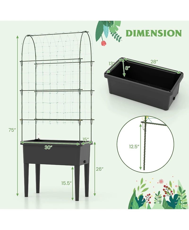 Gymax Raised Garden Bed w/ Trellis Water Level Observer Drainage Holes Climbing Net