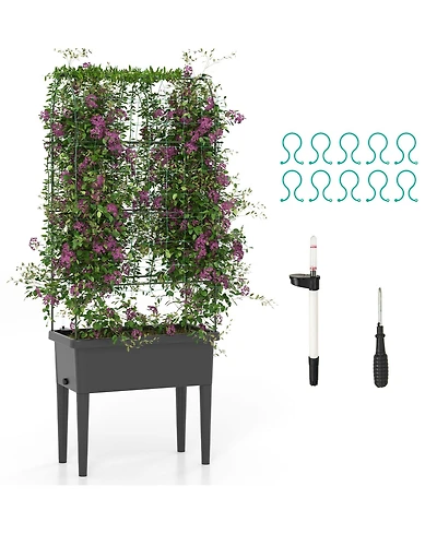 Gymax Raised Garden Bed w/ Trellis Water Level Observer Drainage Holes Climbing Net