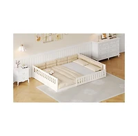 flynama Wood Upholstered Platform Bed Guardrail Fluffy Pillows Pine Wood Mdf