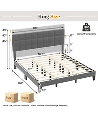 Sugift King Size Modern Linen Bed Frame with Adjustable Headboard